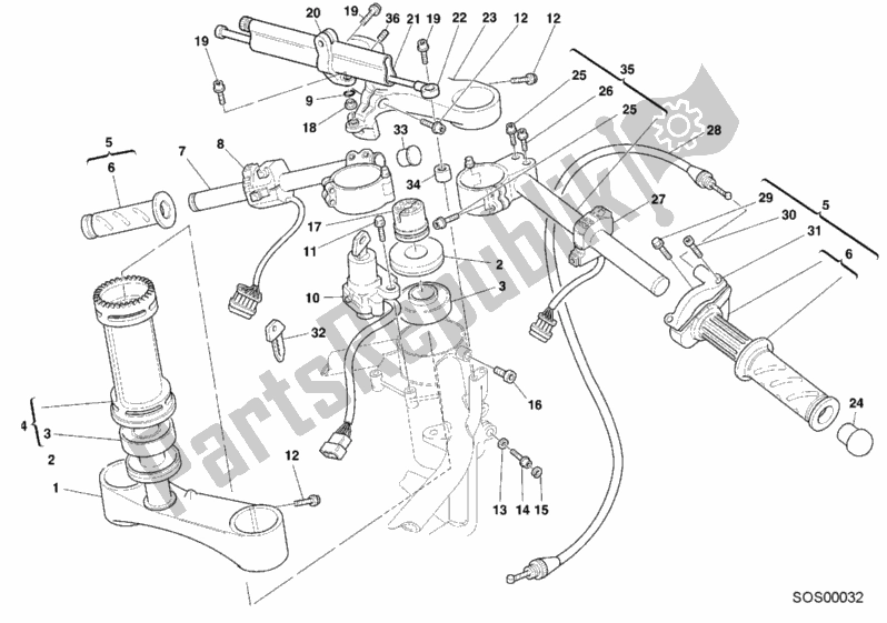 Alle onderdelen voor de Stuur van de Ducati Superbike 996 SPS III 2000